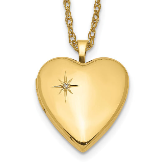 1/20 Gold Filled 20mm Polished/Satin Diamond Star Heart Locket Necklace QLS275-18