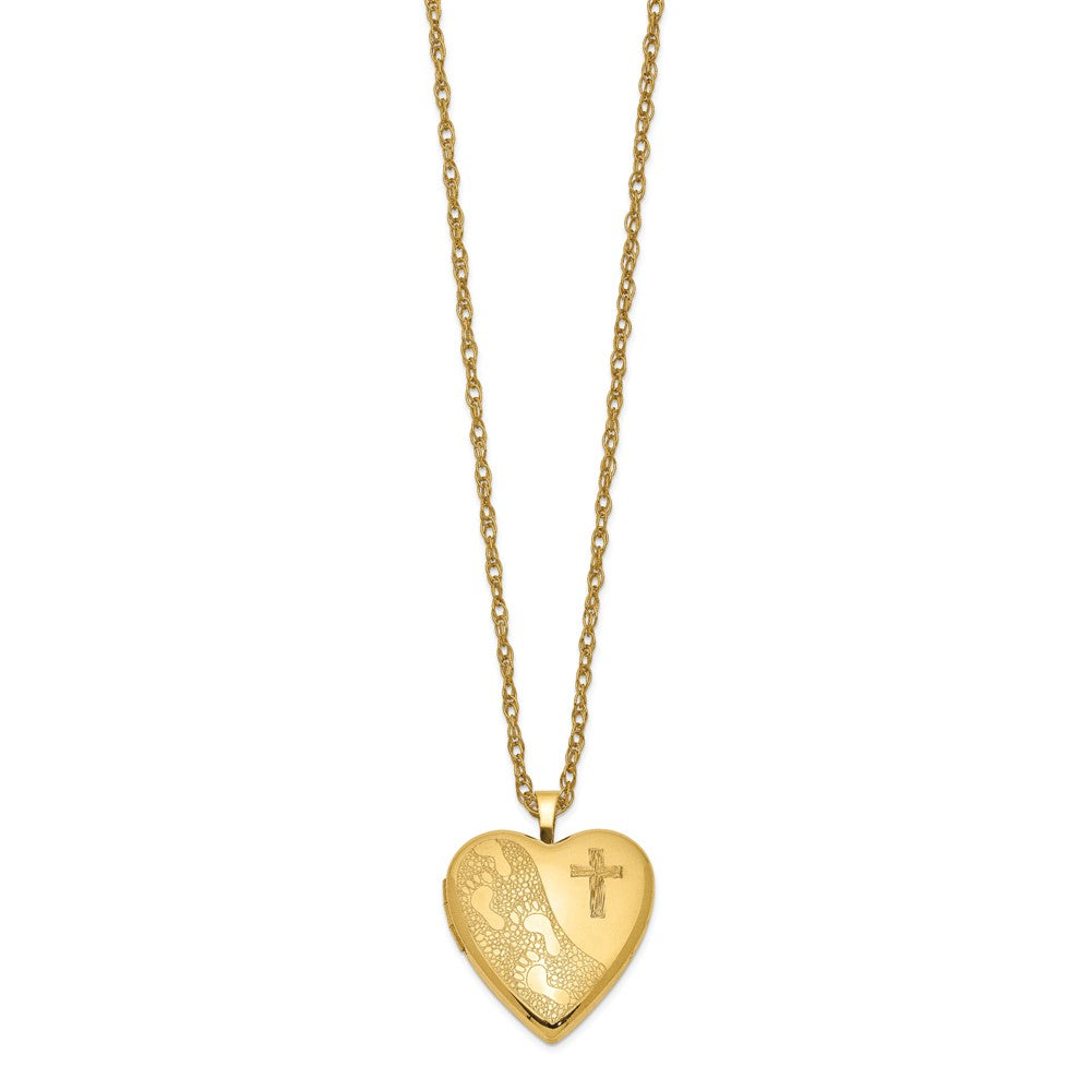 1/20 Gold Filled 20mm Cross & Footprint Heart Locket Necklace QLS279-18