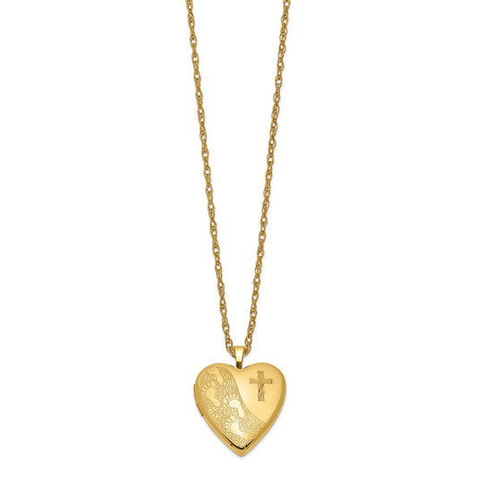 1/20 Gold Filled 20mm Cross & Footprint Heart Locket Necklace QLS279-18