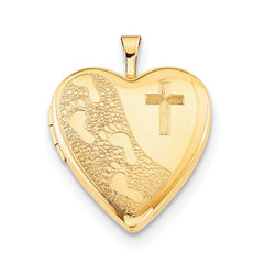 1/20 Gold Filled 20mm Cross & Footprint Heart Locket Necklace QLS279-18