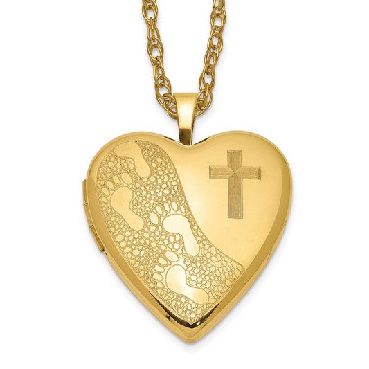1/20 Gold Filled 20mm Cross & Footprint Heart Locket Necklace QLS279-18
