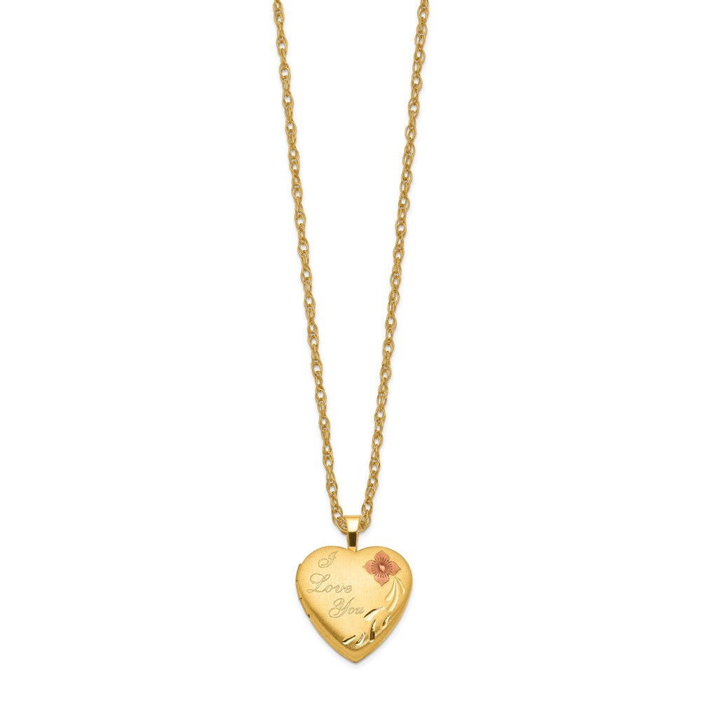 1/20 Gold Filled 16mm Enameled Flower I Love You Heart Locket Necklace QLS292-18