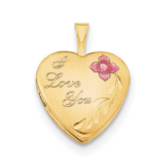 1/20 Gold Filled 16mm Enameled Flower I Love You Heart Locket Necklace QLS292-18