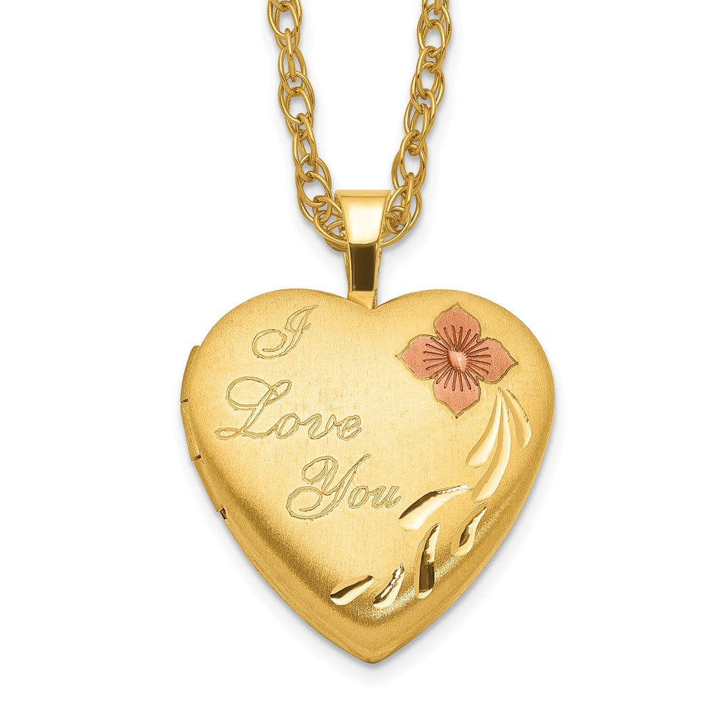1/20 Gold Filled 16mm Enameled Flower I Love You Heart Locket Necklace QLS292-18