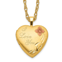 1/20 Gold Filled 16mm Enameled Flower I Love You Heart Locket Necklace QLS292-18