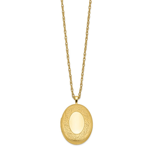 1/20 Gold Filled 26mm Leaf Border Oval Locket Necklace QLS297-18