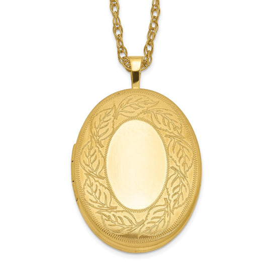 1/20 Gold Filled 26mm Leaf Border Oval Locket Necklace QLS297-18
