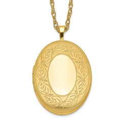 1/20 Gold Filled 26mm Leaf Border Oval Locket Necklace QLS297-18