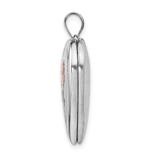 Sterling Silver Rhodium-plated 24mm Enameled Rose Heart Locket QLS305