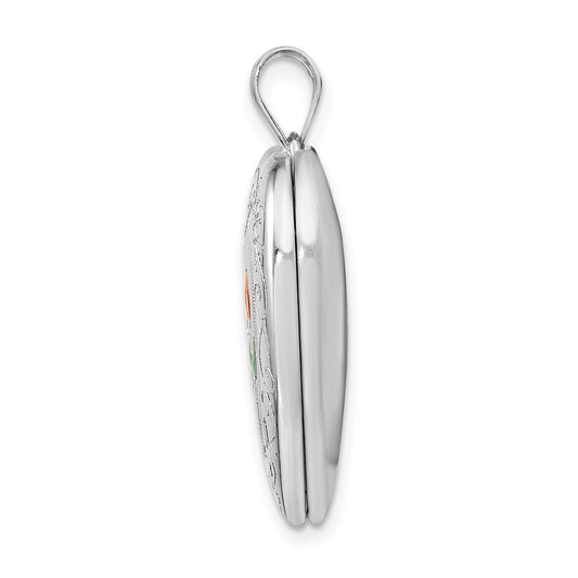 Sterling Silver Rhodium-plated 24mm Enameled Rose with Border Heart Locket QLS309