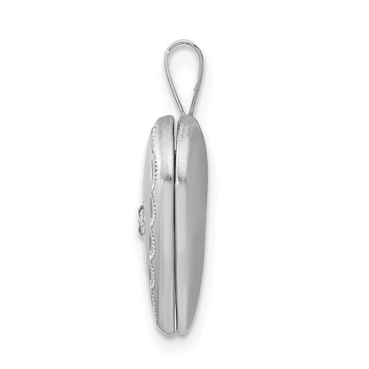 Sterling Silver Rhodium-plated Satin & D/C Diamond Star Heart Locket QLS429