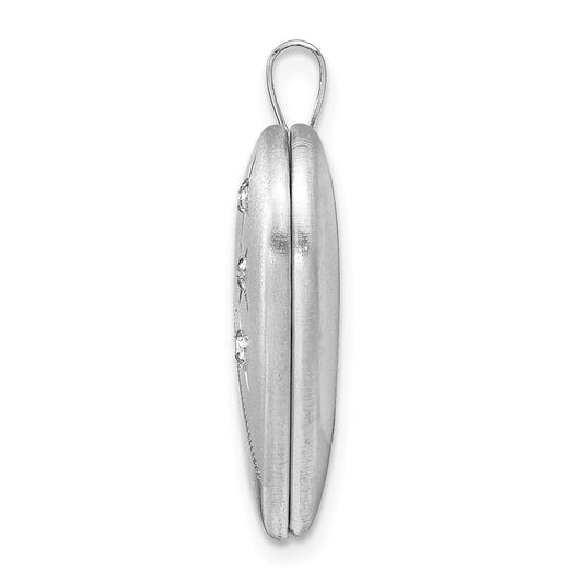 Sterling Silver Rhodium-plated Polished & Satin Diamond 20mm Heart Locket QLS430