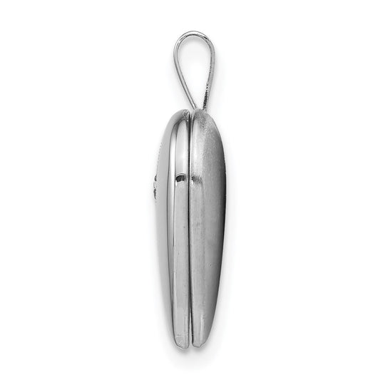 Sterling Silver Rhod-plated Polished/Satin Diamond 16mm D/C Heart Locket QLS437
