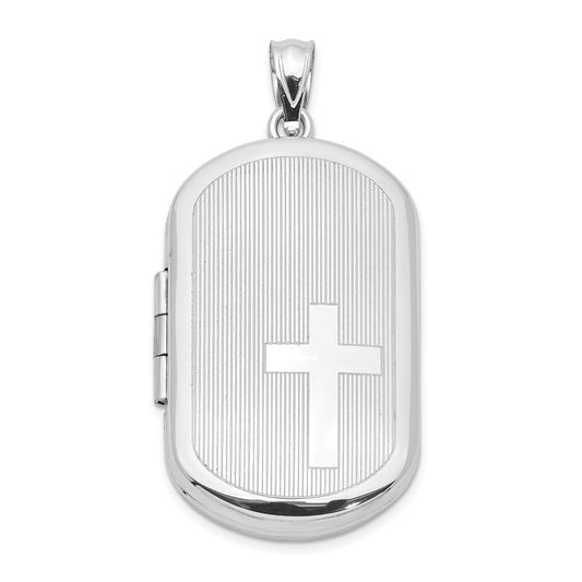 Sterling Silver Rhodium-plated Cross Rectangular Locket QLS561