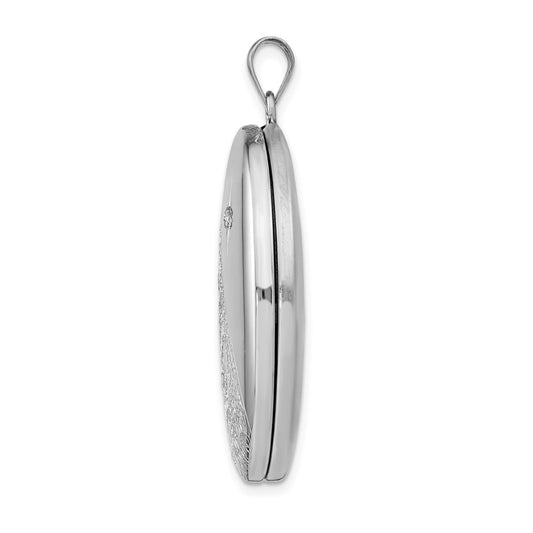 Sterling Silver Rhodium-plated & Diamond Footprints 34mm Oval Locket QLS569
