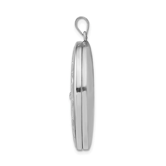 Sterling Silver Rhodium-plated & Diamond w/ Swirl Border 34mm Oval Locket QLS579