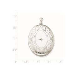 Sterling Silver Rhodium-plated & Diamond w/ Swirl Border 34mm Oval Locket QLS579