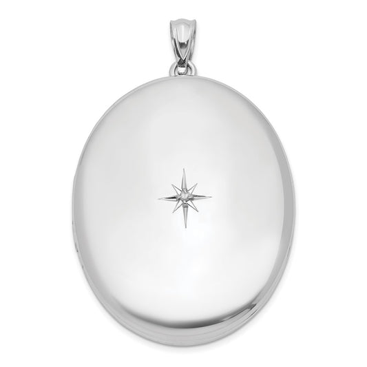 Sterling Silver Rhodium-plated & Diamond Polished 34mm Oval Locket QLS580