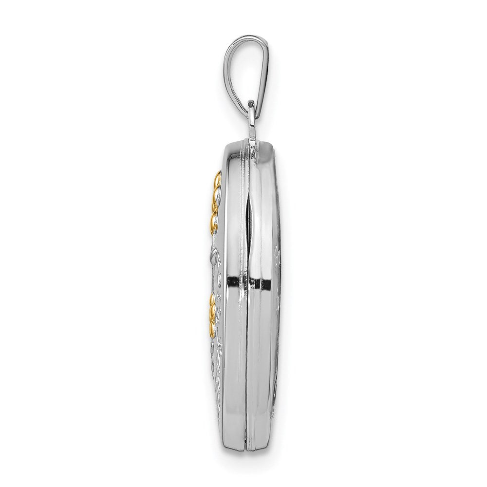 Sterling Silver Rhod-plated & Gold-plated Floral Granddaughter Oval Locket QLS596