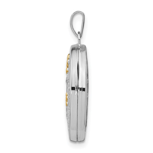 Sterling Silver Rhod-plated & Gold-plated Floral Granddaughter Oval Locket QLS596