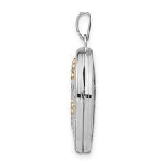 Sterling Silver Rhod-plated & Gold-plated Floral Granddaughter Oval Locket QLS596