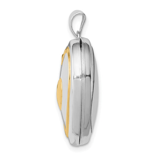 Sterling Silver Rhodium & Gold-plated w/ Key Charm Inside 21mm Heart Locket QLS603