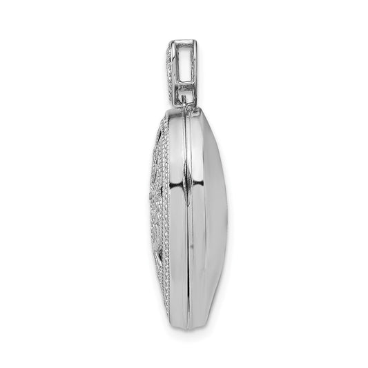 Sterling Silver Rhodium-plated 24mm w/ Diamond Vintage Heart Locket QLS610