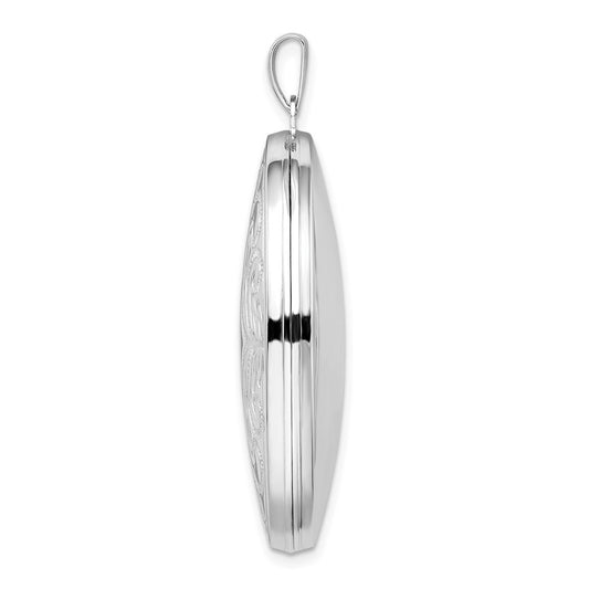 Sterling Silver Rhodium-plated Oval Scroll Locket QLS616