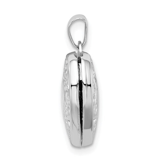 Sterling Silver Rhod-plated Scroll Border Reversible 15mm Heart Locket QLS808