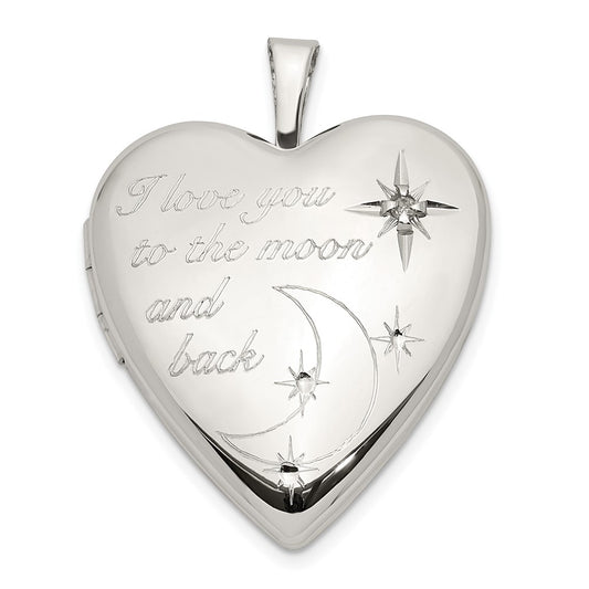 Sterling Silver Rhod-pltd 20mm LOVE TO THE MOON Diamond Heart Locket QLS820