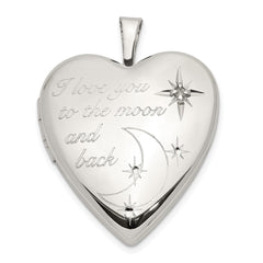 Sterling Silver Rhod-pltd 20mm LOVE TO THE MOON Diamond Heart Locket QLS820