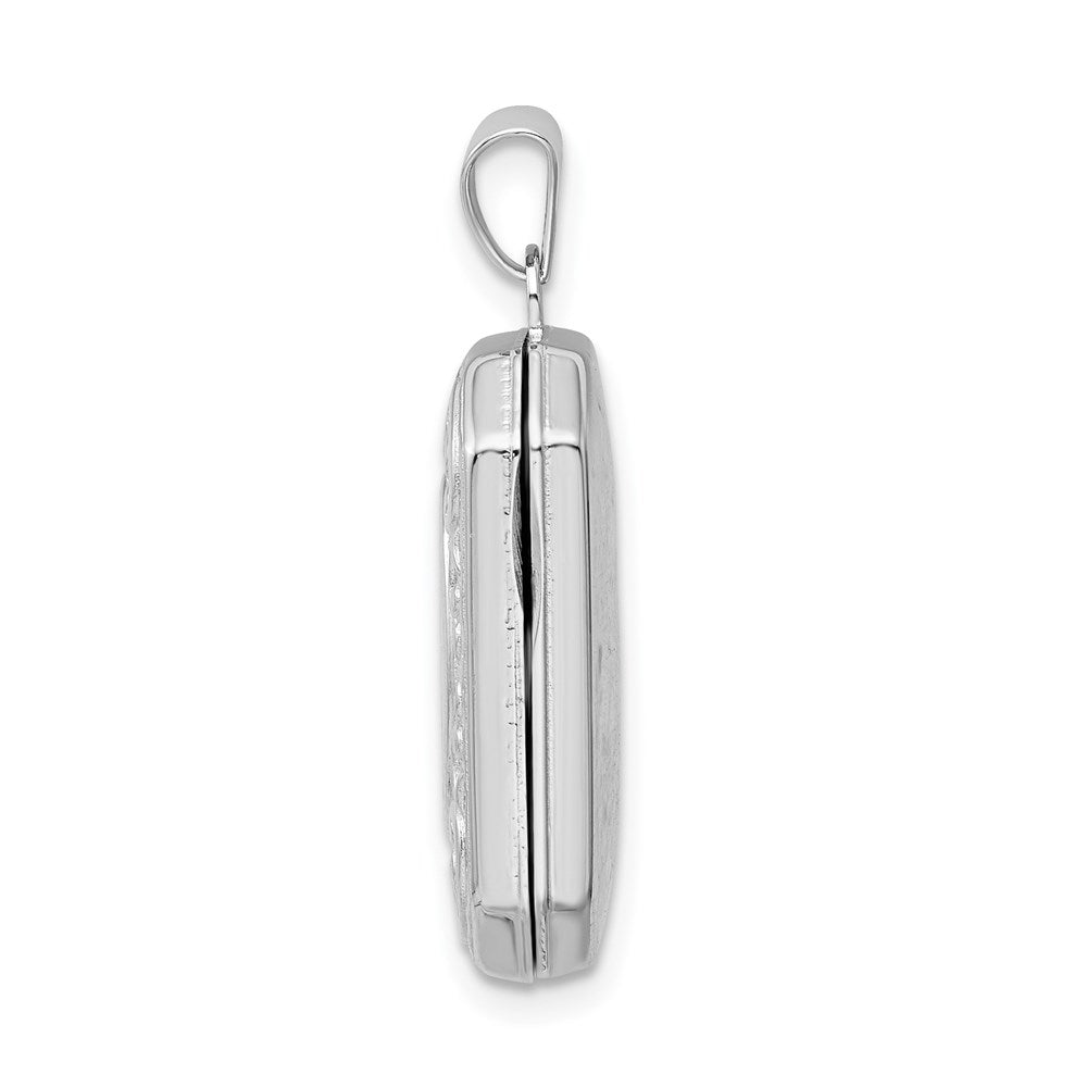 Sterling Silver Rhodium-plated Polished Fancy Scroll 21mm Octagonal Locket QLS842