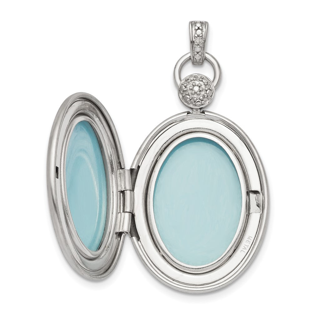 Sterling Silver Rhodium-plate 26mm Diamond Accented D/C Locket QLS853