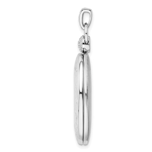 Sterling Silver Rhodium-plated 26mm Oval Diamond Accent Satin Locket QLS854
