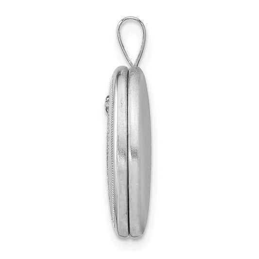Sterling Silver Rhodium-plated 19mm Diamond Angel Wings Oval Locket QLS898