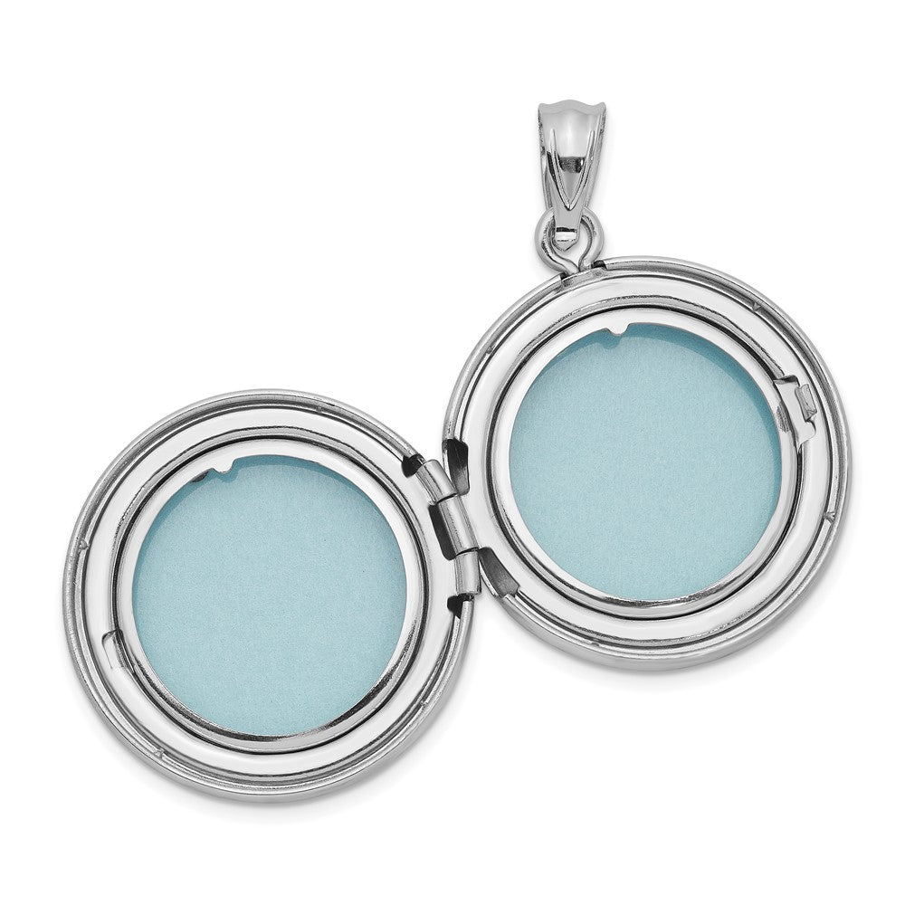 Sterling Silver Rhodium 20mm Grooved & Polished Pawprint Round Locket QLS918