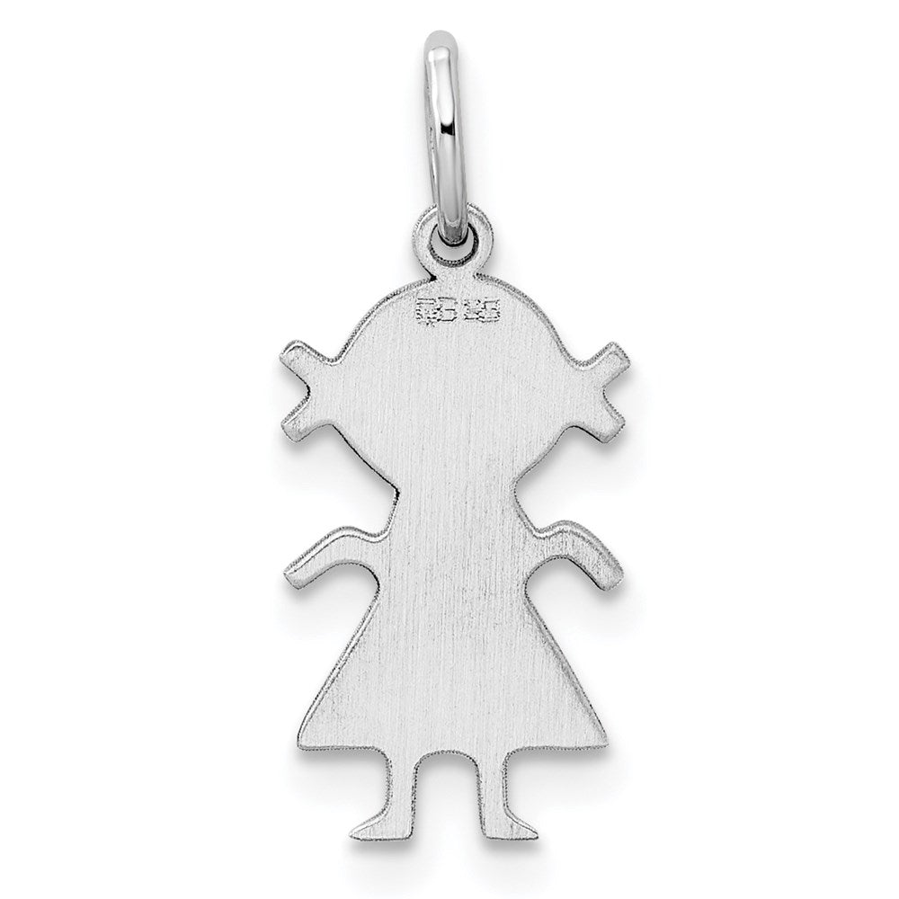 Sterling Silver Rh-plt Engraveable Girl Polished Front/Back Disc Charm QM328