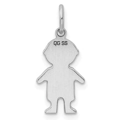 Sterling Silver Rhod-plated Eng. Boy Polished Front/Satin Back Disc Charm QM329
