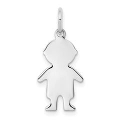 Sterling Silver Rhod-plated Eng. Boy Polished Front/Back Disc Charm QM329