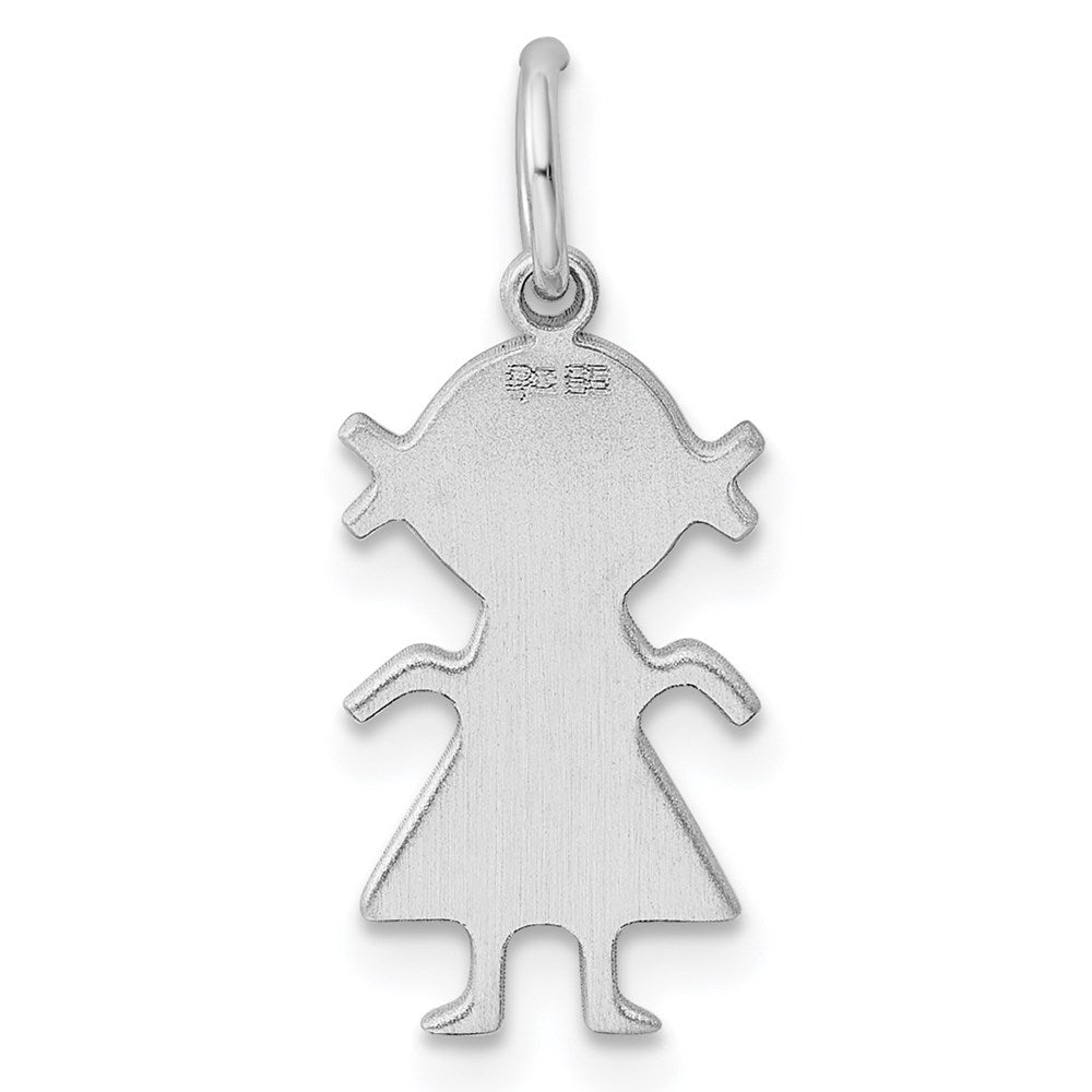 Sterling Silver Rhod-plated Eng. Girl Polished Front/Satin Back Disc Charm QM330