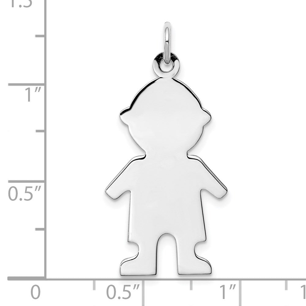 Sterling Silver Rhod-plated Eng. Boy Polished Front/Back Disc Charm QM333