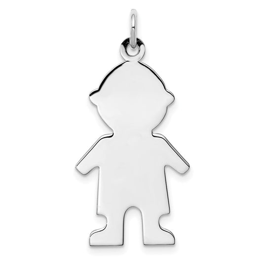 Sterling Silver Rhod-plated Eng. Boy Polished Front/Back Disc Charm QM333