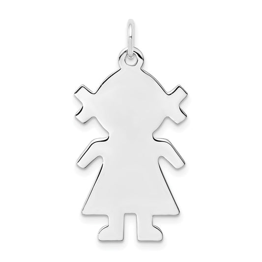 Sterling Silver Rhod-plated Eng. Girl Polished Front/Back Disc Charm QM334