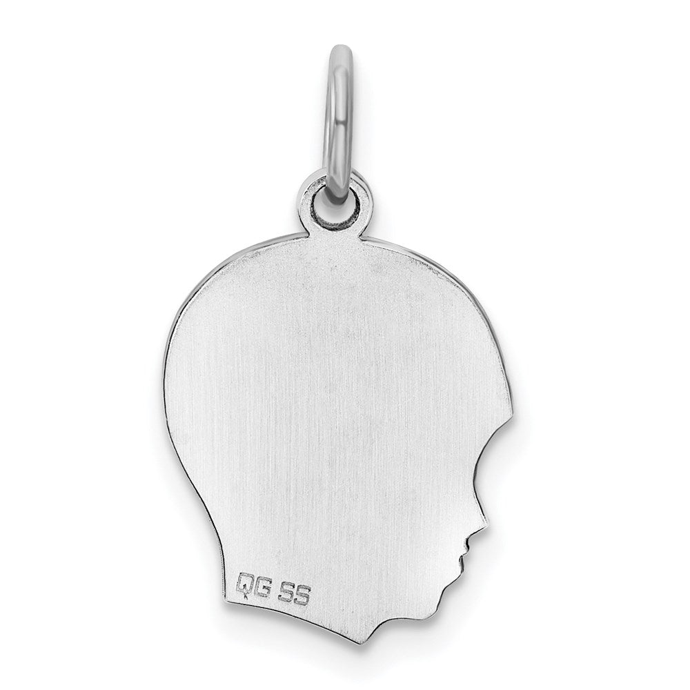 Sterl Silver Rh-plt Engraveable Boy Polished Front/Satin Back Disc Charm QM354