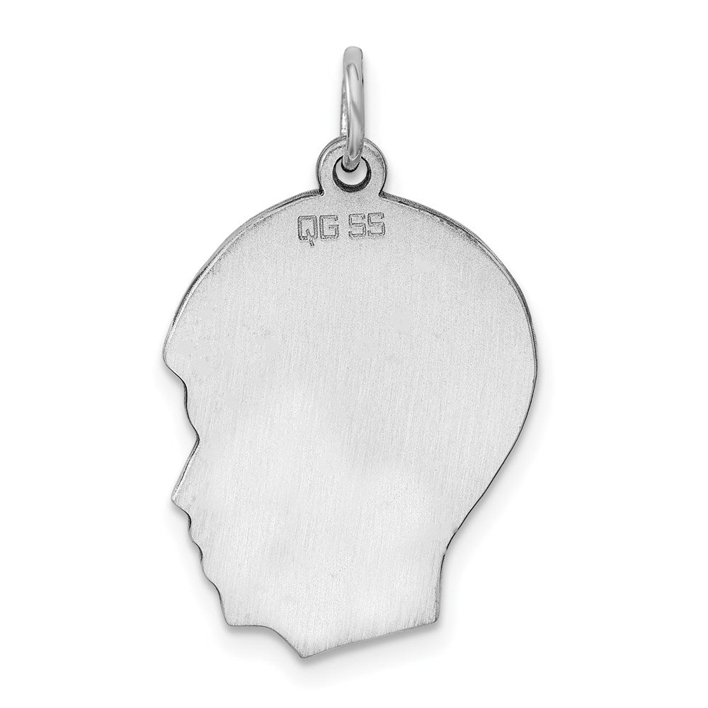 Sterling Silver Rhod-plate Eng. Boy Polish Front/Satin Back Disc Charm QM358