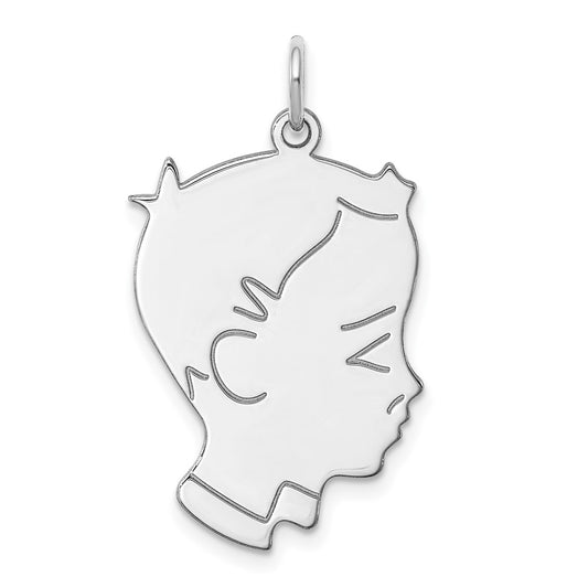 Sterl Silver Rh-plt Engraveable Boy Polished Front/Satin Back Disc Charm QM366