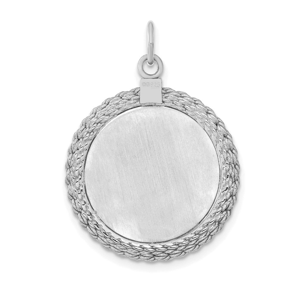 SS Rh-plt Engraveable Round with Rope Polished Front/Satin Back Disc QM385_18