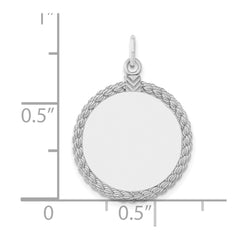 SS Rh-plt Engraveable Round with Rope Polished Front/Satin Back Disc QM385_18