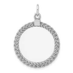 Sterl Silver Rh-plt Engraveable Round with Rope Polished Front/Back Disc QM385_18P