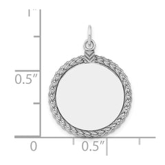 Sterl Silver Rh-plt Engraveable Round with Rope Polished Front/Back Disc QM385_18P